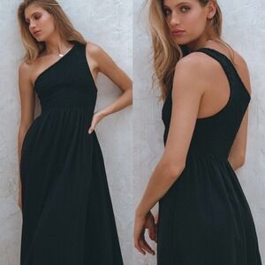 Bali‎ Lane Alina One Shoulder Linen Dress, Black